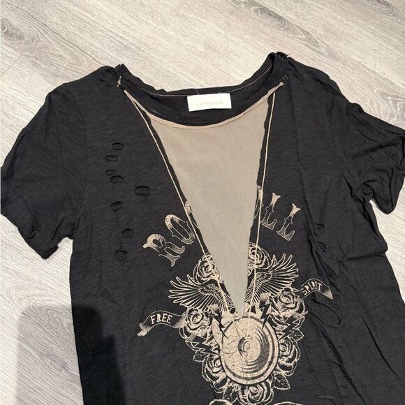 Oober Swank Black Rocker Graphic Women's Top with mesh cleavage - Picture 4 of 6